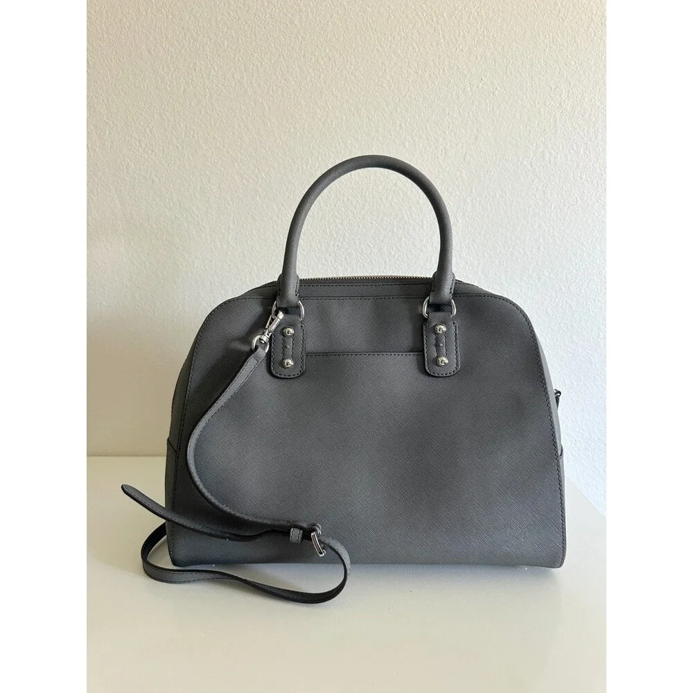 Michael Kors Saffiano Large Dome Satchel Purse Gray Crossbody Detachable Strap